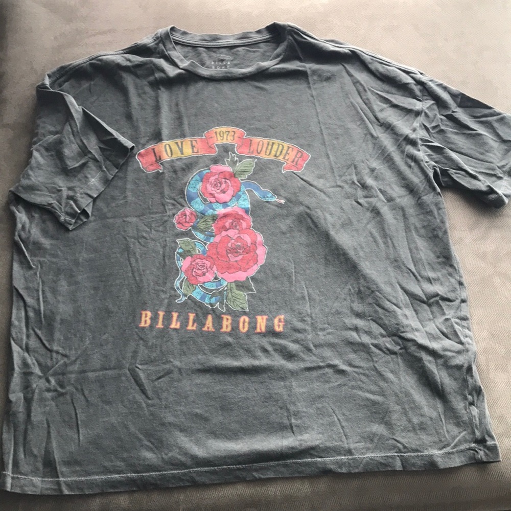 Billabong Graphic tee size large -distressed grey